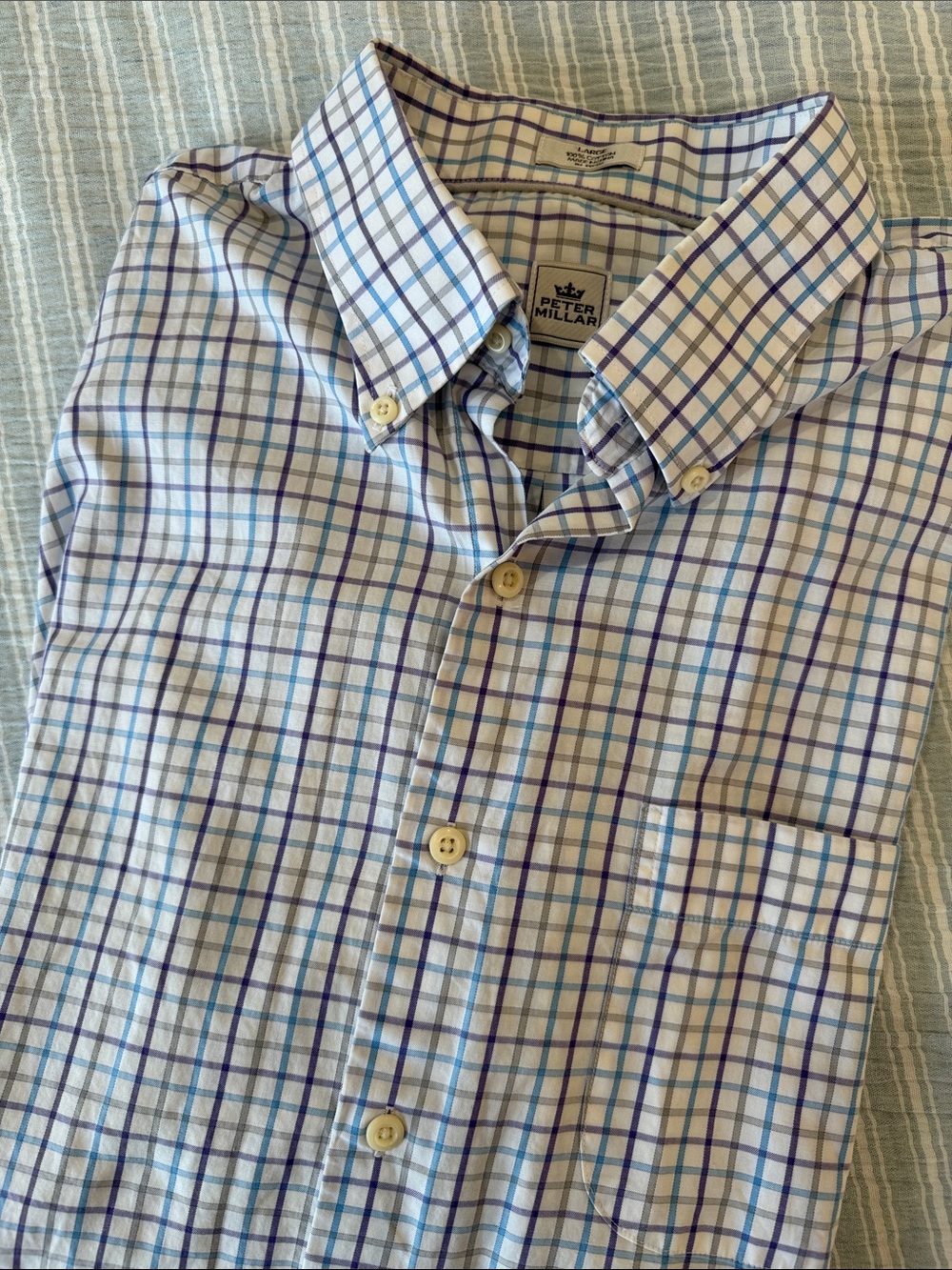 Peter Millar Men’s Size L Blue and Purple Plaid Button-Down Shirt